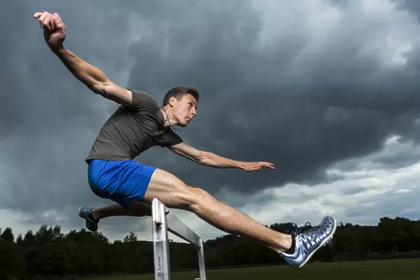 Athlete, 19 years, jumping hurdles, Winterbach, Baden-Wurttemberg, Germany