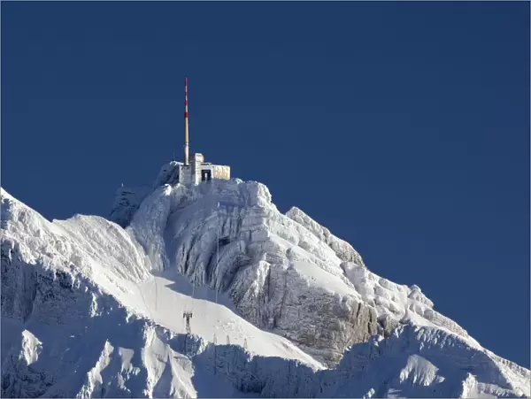 View from the high alp to the Alpstein massif with Mt Saentis, Appenzell, St Gallen, Swiss Alps, Switzerland, Europe, PublicGround