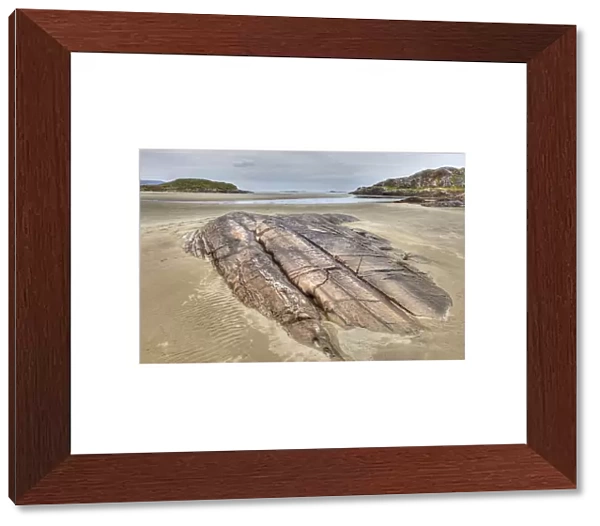 Rock in sandy beach, Lettergesh East, Connemara, County Galway, Republic of Ireland, Europe