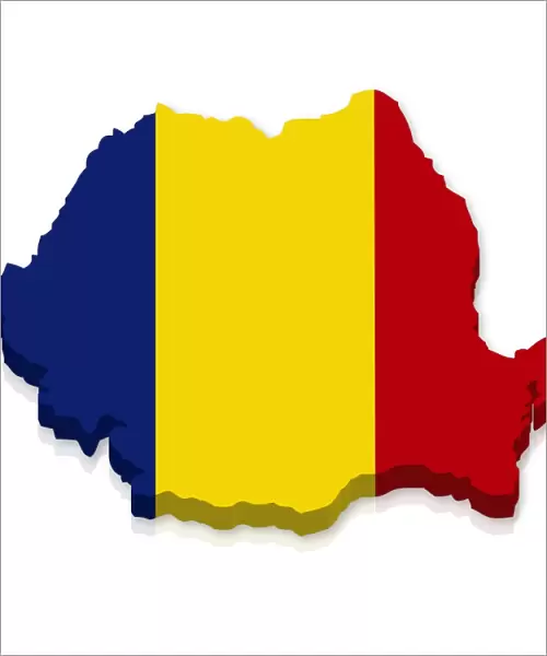 Outline and flag of Romania, 3D