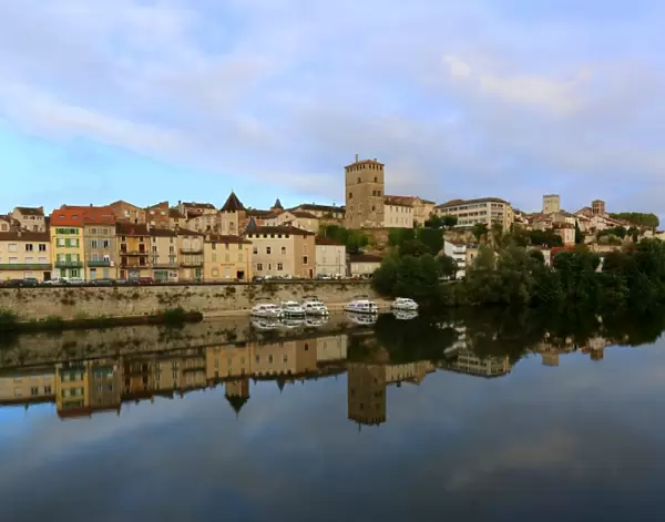 Cahors reflected in the river Lot, France