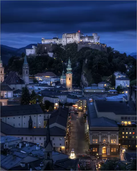 Salzburg and the Castle at Blue Hour Austria