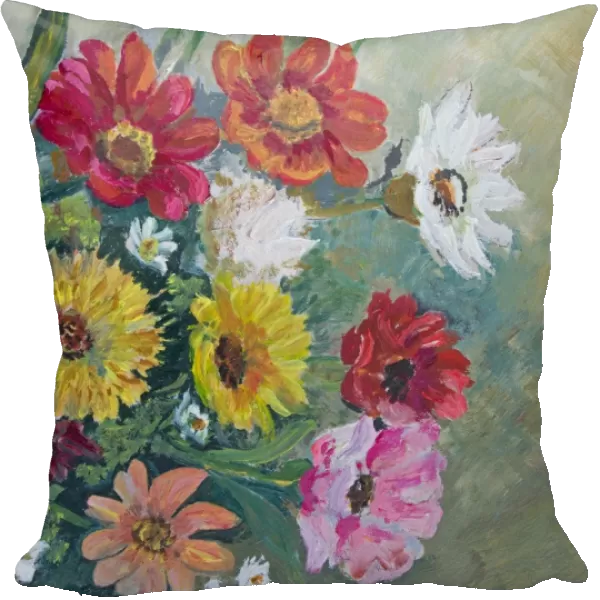 Oil painted multi colored daisy family flowers
