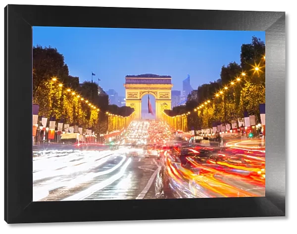 Champs Elysees and Arc de Triomphe at night, Paris