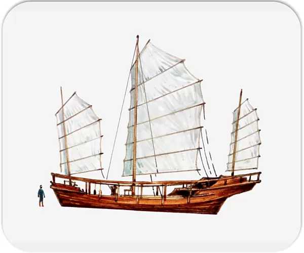 Illustration of Chinese junk ship