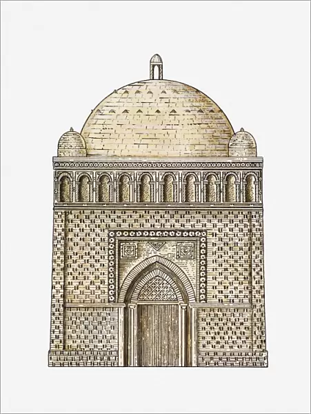 Illustration of Samanid mausoleum, Bukhara, Uzbekistan, 10th century