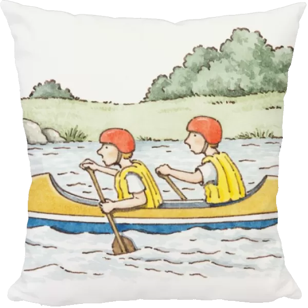 Illustration of two boys in a canoe