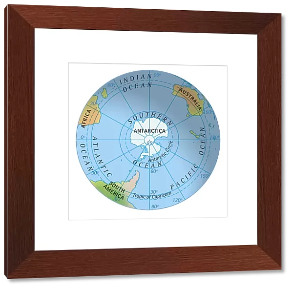 Digital illustration of map of southern hemisphere