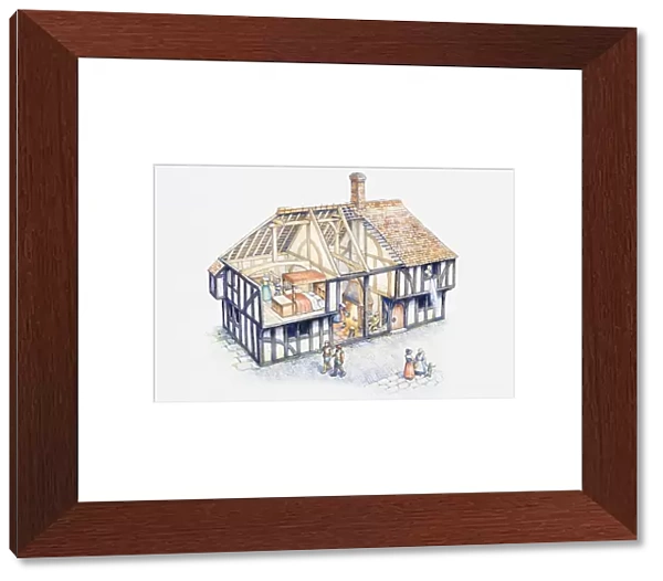 Cross section illustration of Tudor house