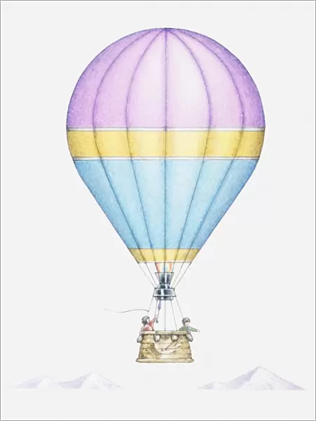 Illustration of hot-air balloon carrying two passengers