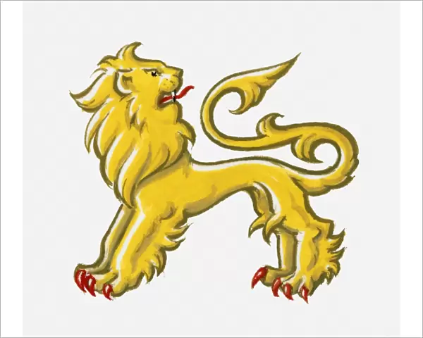 Illustration of heraldic symbol of lion passant reguardant representing courage