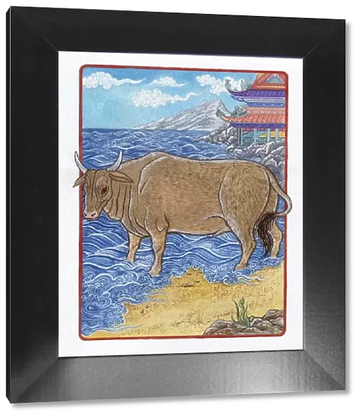 Illustration of Ox in the Sea, representing Chinese Year Of The Ox