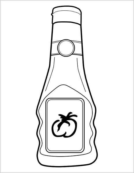 Black and white digital illustration of tomato ketchup bottle