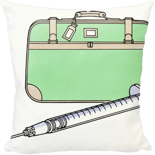 Illustration of syringe next to suitcase