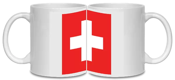 Illustration of flag of Switzerland, with equilateral white cross in centre of red, square field
