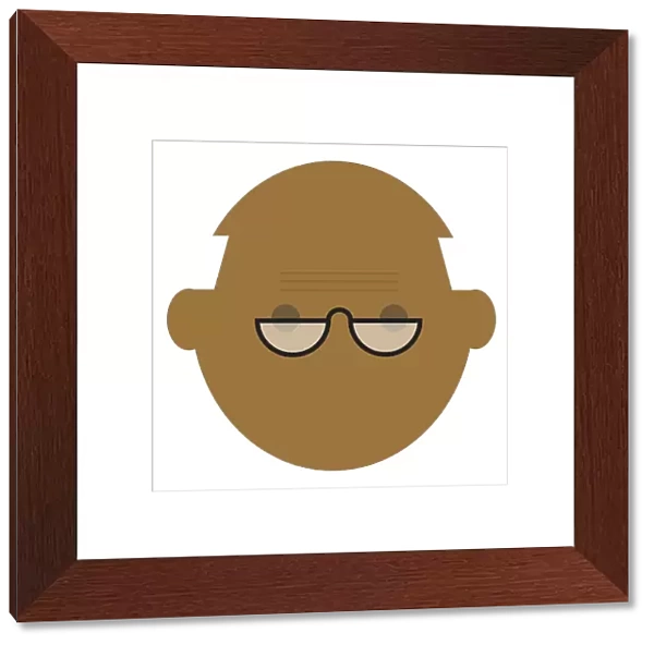 Digital illustration representing completely bald elderly man wearing bifocal spectacles
