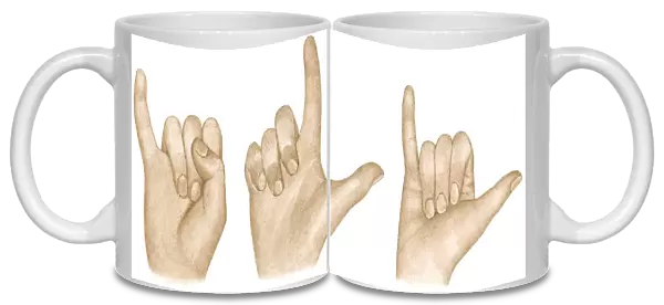 Illustration of sign language using fingers and thumbs to sign I love you
