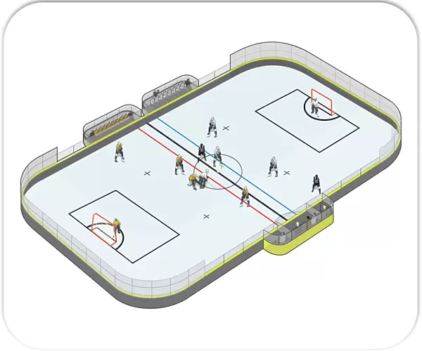 Players on roller hockey rink
