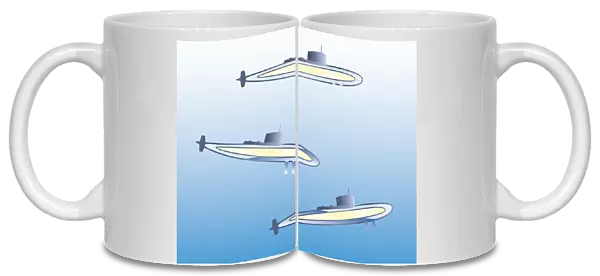 Illustration, diagram illustrating the function of ballast tanks on submarines