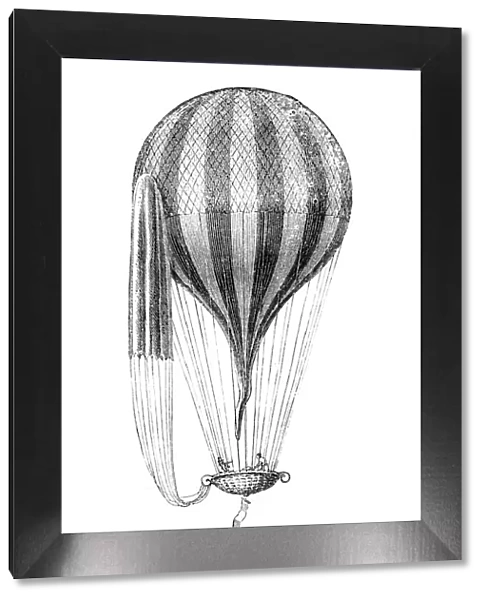 Balloon with parachute engraving 1881