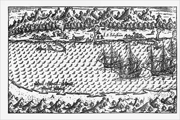 Porto Deseado Historical Map by Van Noort, Circa 1598
