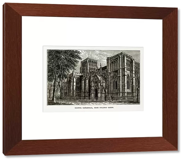Bristol Cathedral in Yorkshire, England Victorian Engraving, Circa 1840