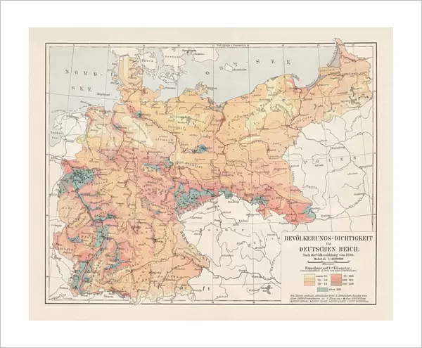 Population density of Germany in 1890, lithograph, published in 1897