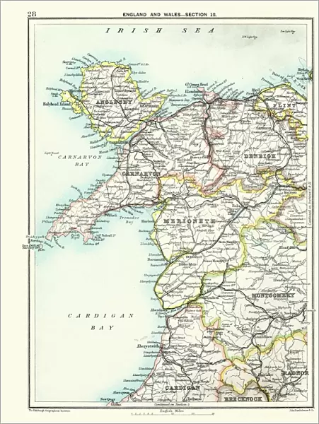 Antique map, North Wales, Anglesey, Carnarvon, 19th Century
