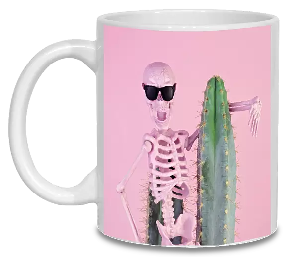 Pink skeleton with cactus