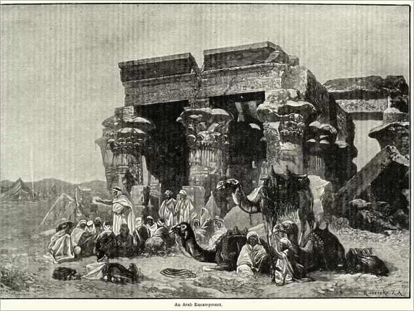 Arab encampment before the ruins of an ancient temple