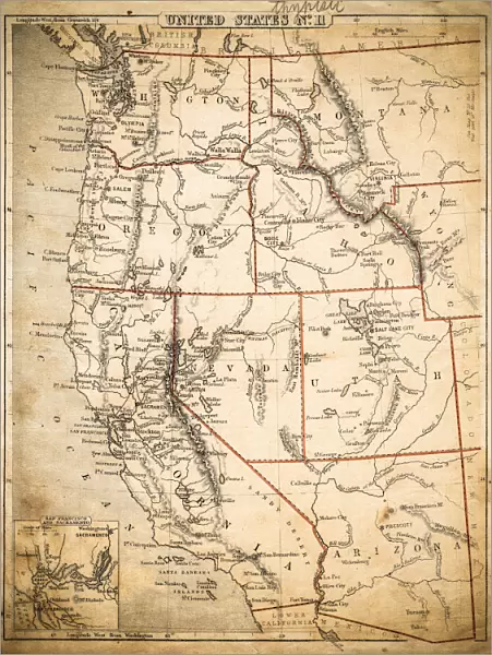 USA Pacific States map of 1869