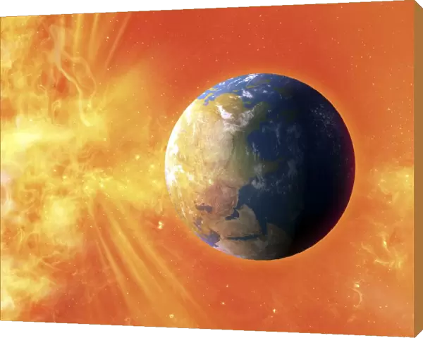 Solar flare hitting Earth, artwork