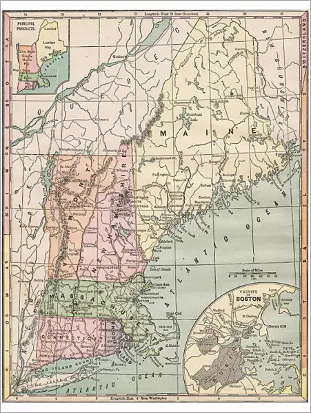 Map of New England states 1889