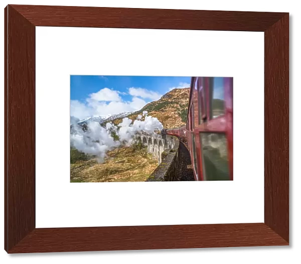 United Kingdom, Scotland, Highland, Glenfinnan, A830, Glenfinnan Viaduct, Steam train