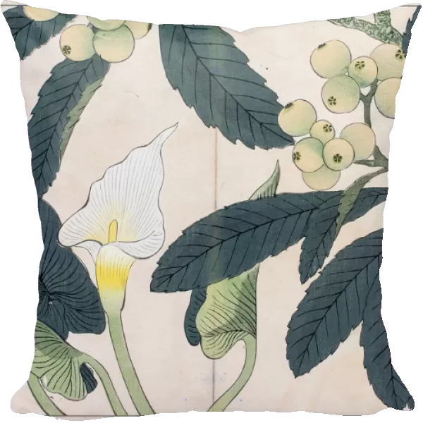 Calla lilly and Loquat tree japanese woodblock print
