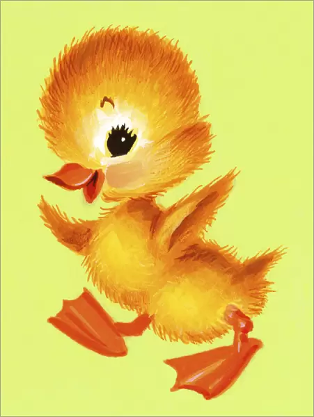 Yellow Duckling on Green Background