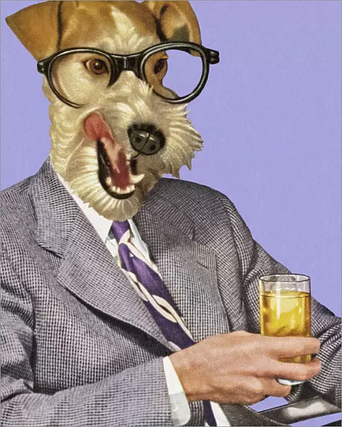 Dog Businessman Holding a Drink