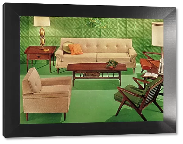 Green Mid-Century Living Room