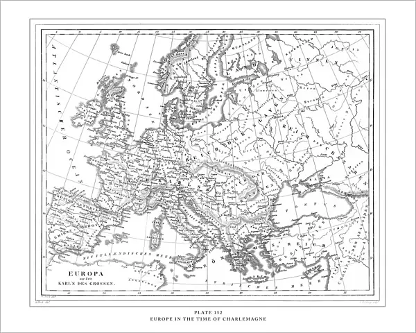 Europe in the Time of Charlemagne Engraving Antique Illustration, Published 1851