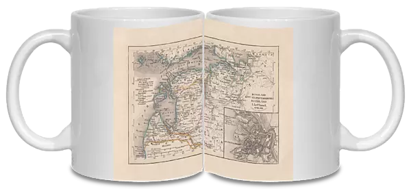 Old map of Russia and the Baltic States, published 1857