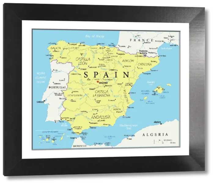 Framed Print : Reference Map of Spain Print: Geographical Overview Framed Print : Reference Map of Spain Print: Geographical Overview