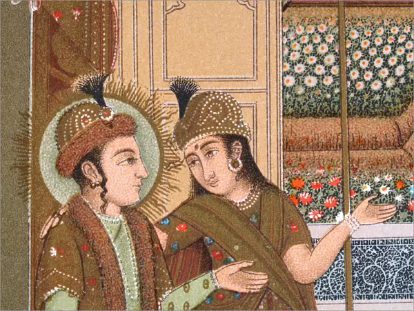 Mughal Indian princes admiring a flower garden, 19th Century