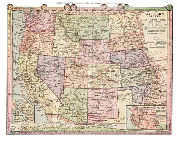 Map of Western states USA 1889