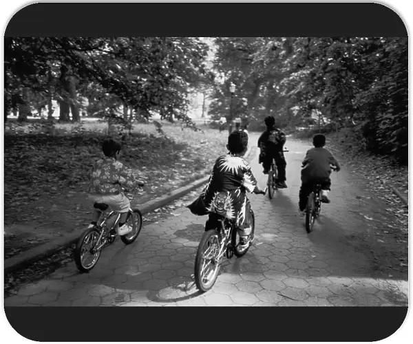 Children riding bicycles on path