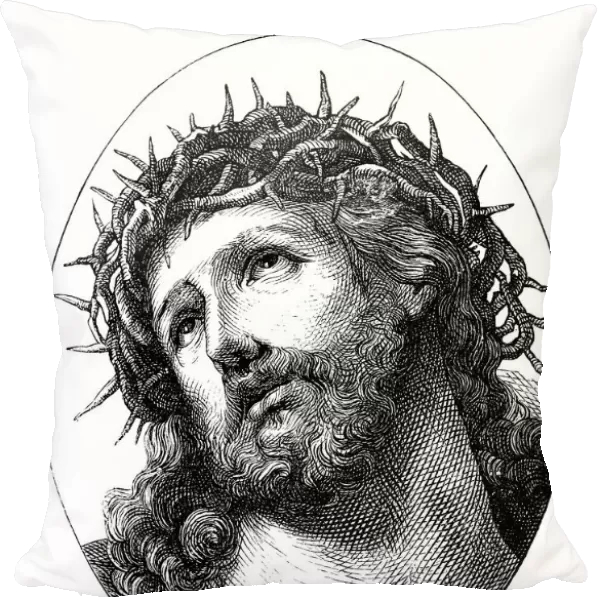 Engraving Jesus Christ with crown of thorns from 1870