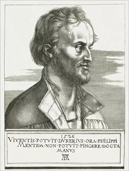 Philipp Melanchthon (1497-1560), by Albrecht DAOErer, wood engraving, published 1881