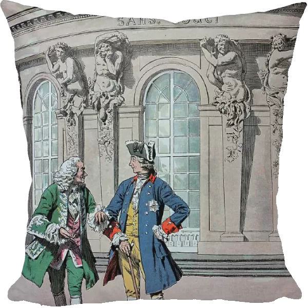 Frederick the Great, Frederick II 1712-1786 and Voltaire in Sanssouci, Potsdam, Germany, Historic, digital reproduction of an original 19th-century painting