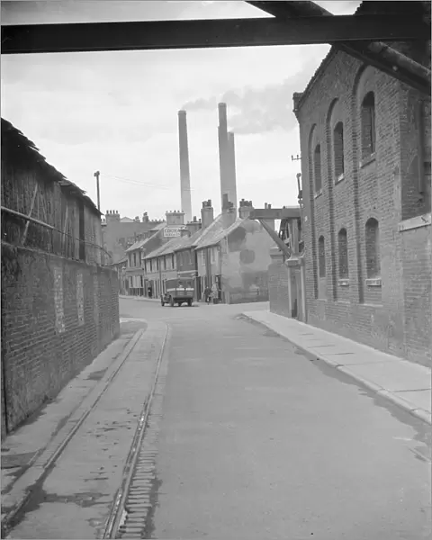 The chimneys at the cement factory on Northfleet Street in Northfleet, Kent, pour