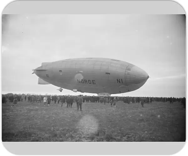 Amundsens airship Norge arrives at Pulham. The Norge in flight. 12 April 1926
