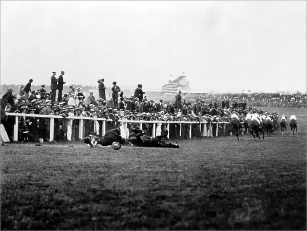 Votes for women, Suffragette Protest at 1913 Epsom Derby. As the horses swept round